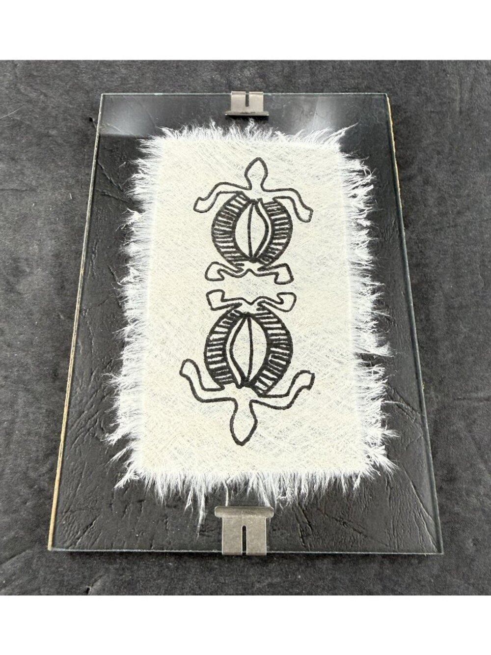Vtg Authentic Tahitian Tapa Bark Cloth Polynesian Turtle Design Framed 1997